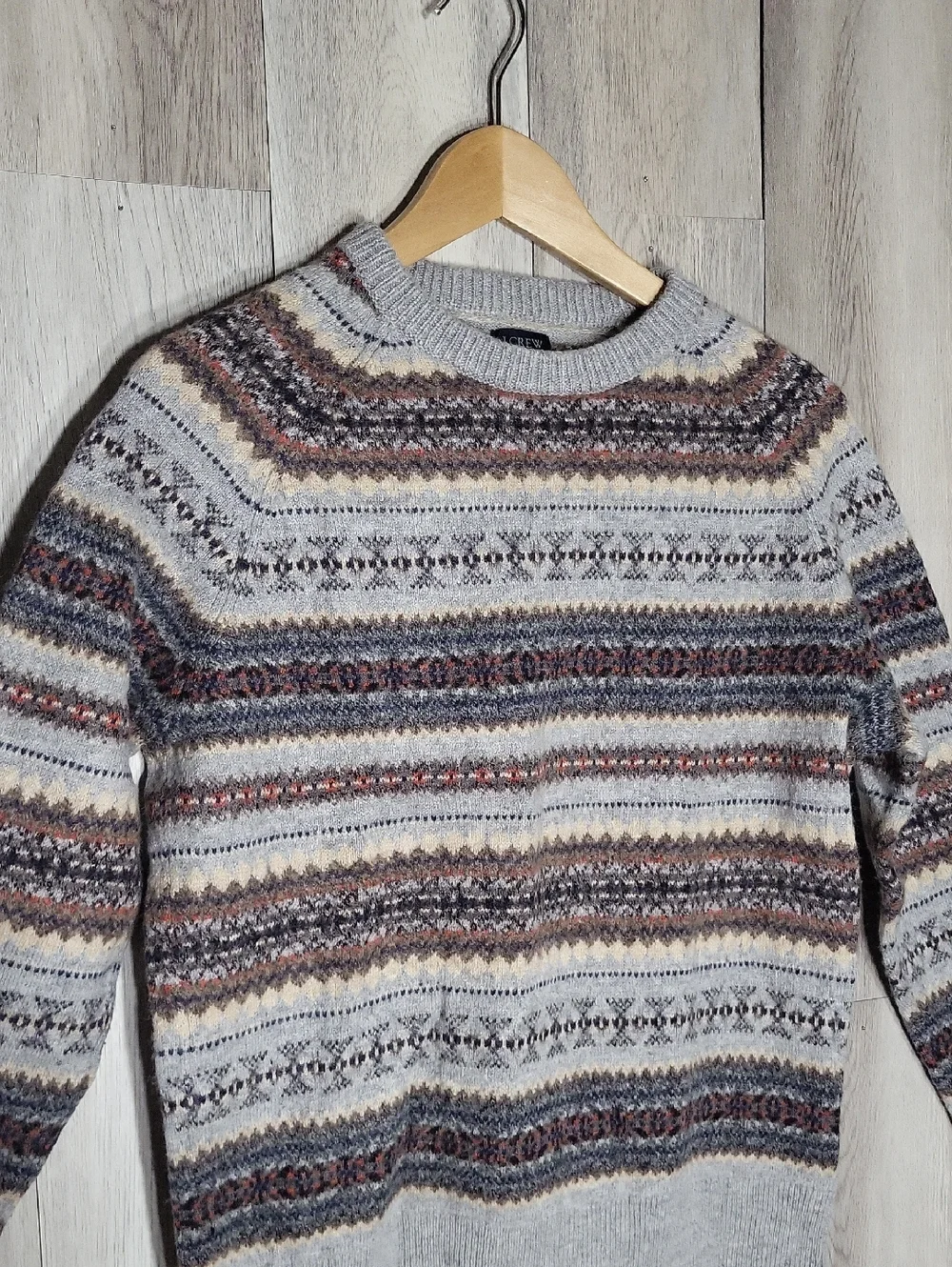 J Crew Fair Isle Sweater Mens‎ Medium Wool Blend Nordic Crewneck Slim Fit 19 P2P